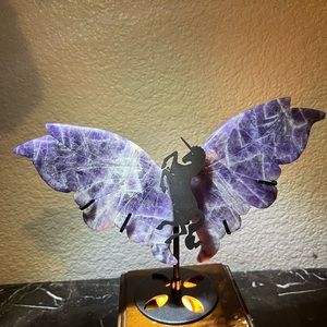Beautiful genuine amethyst crystal wings with unicorn stand!